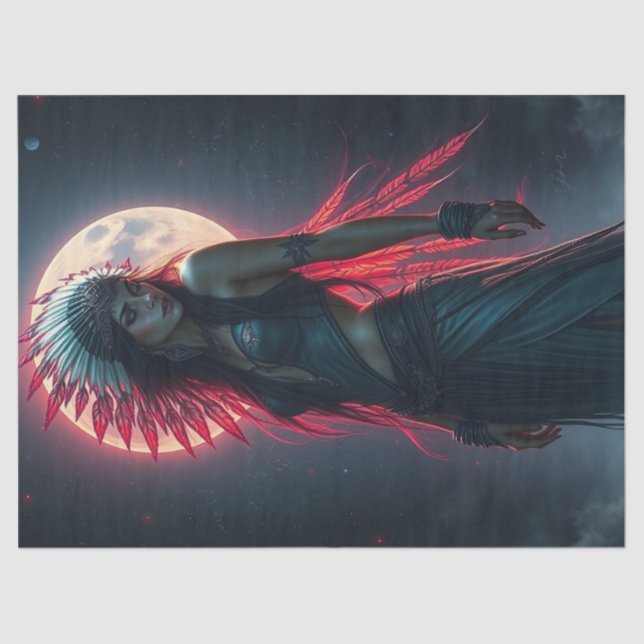 Papel De Seda Hermosa conjuración de mujer nativa norteamericana (Anverso)