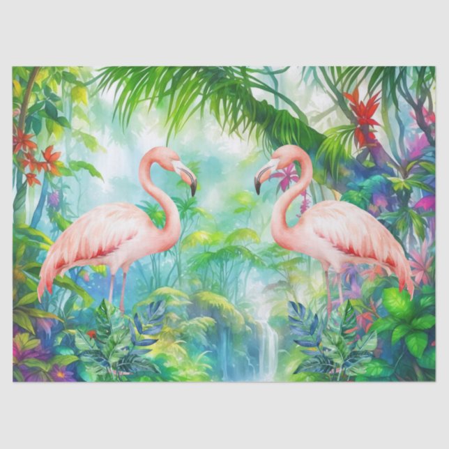Papel De Seda Hermosa Decoración De Flamencos Rosados Tropicales (Anverso)