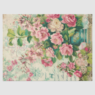 Papel De Seda Hermosa Decoración Floral Rosa Vintage