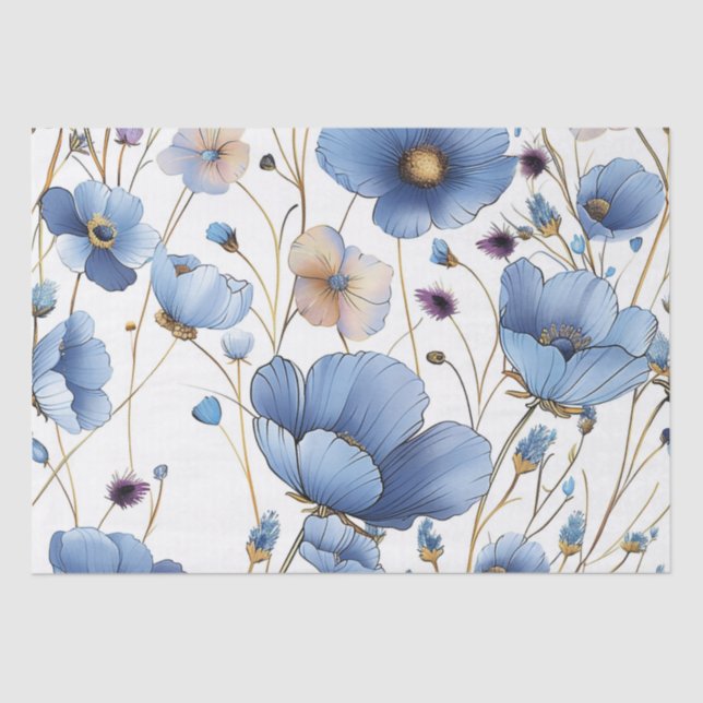 Papel De Seda Hermosa flor silvestre azul claro (Anverso)