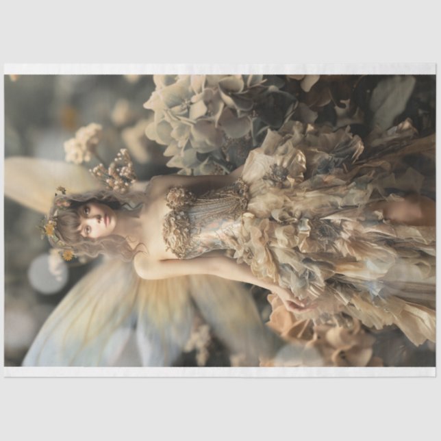 Papel De Seda Hermosa hada, jardín etéreo, arte retrato (Anverso)