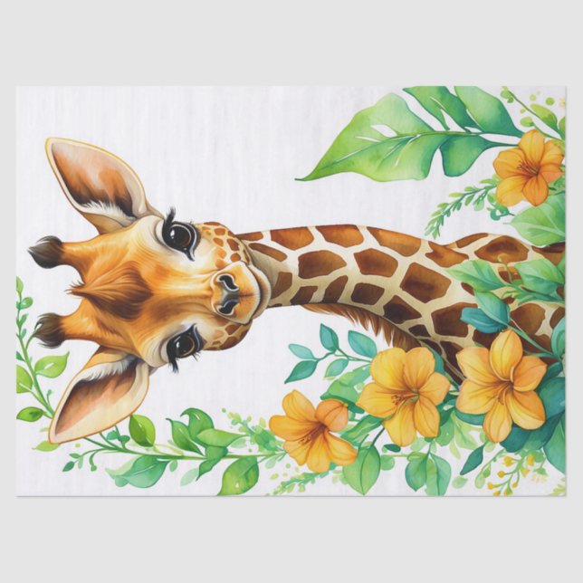 Papel De Seda Hermosa jirafa de engorde animal y Naranja flor (Anverso)