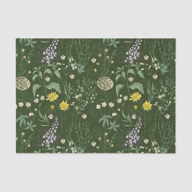 Papel De Seda Hermosa Mixed Pastel Wildflowers Green (Anverso)