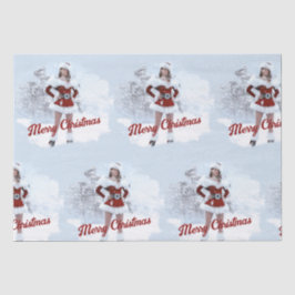 Papel De Seda Hermosa mujer Navidad por la nieve de invierno