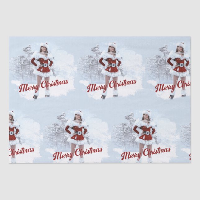 Papel De Seda Hermosa mujer Navidad por la nieve de invierno (Anverso)