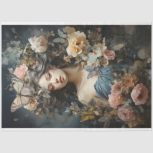 Papel De Seda Hermosa mujer vestida de vintage con mariposas