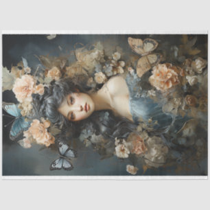 Papel De Seda Hermosa mujer vestida de vintage con mariposas