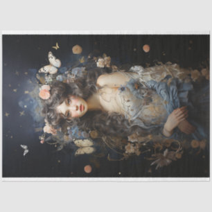 Papel De Seda Hermosa mujer vestida de vintage con mariposas