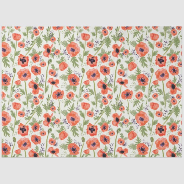 Papel De Seda Hermosa Naranja Poppies Floral (Anverso)