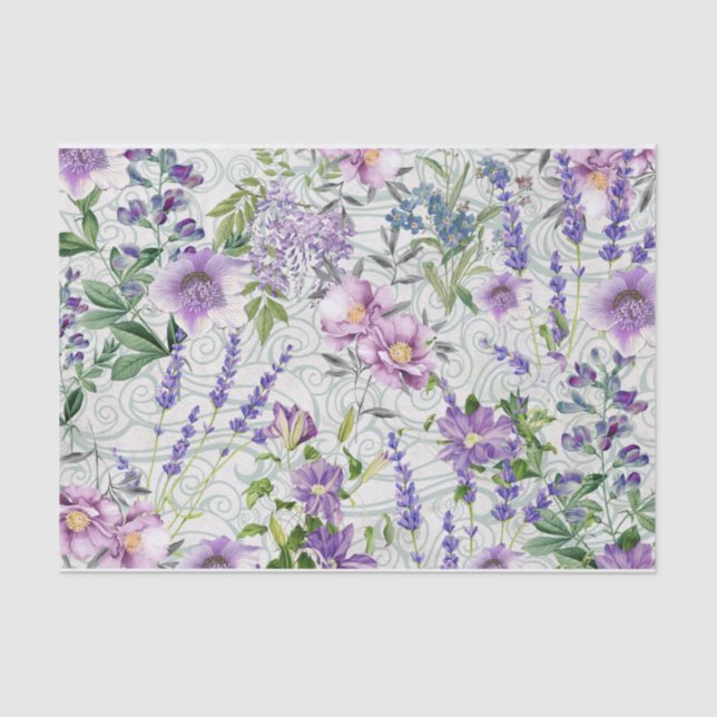 Papel De Seda Hermosa naturaleza de flores azules y púrpura botá (Anverso)