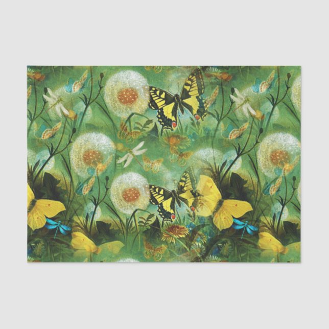 Papel De Seda Hermosa naturaleza de flores silvestres y mariposa (Anverso)