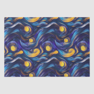 Papel De Seda Hermosa Noche Estrellada Azul Pintada con Acuarela