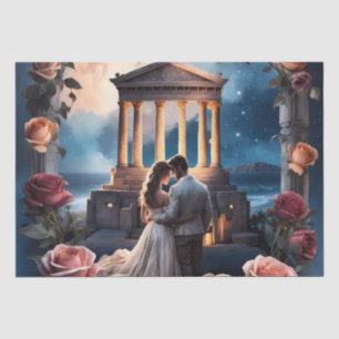 Papel De Seda Hermosa novia y novio parados a orillas del mar