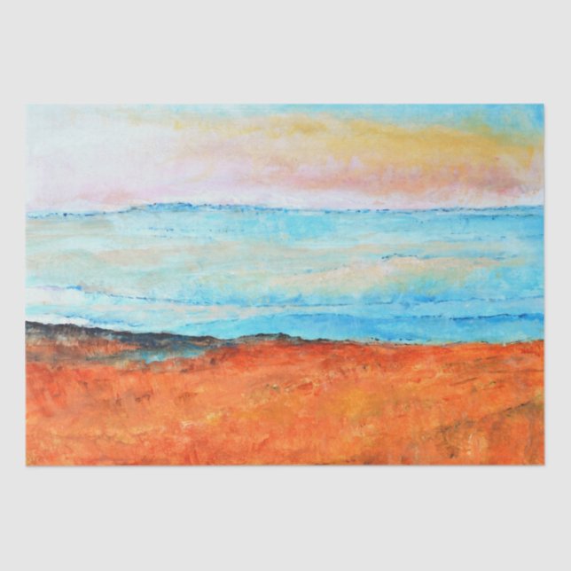 Papel De Seda Hermosa pintura de playa Resumen Naranja Revestimi (Anverso)