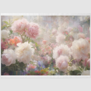 Papel De Seda Hermosa pintura en acuarela de peonías blancas y r