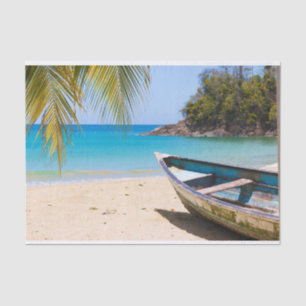 Papel De Seda Hermosa playa tropical con lancha