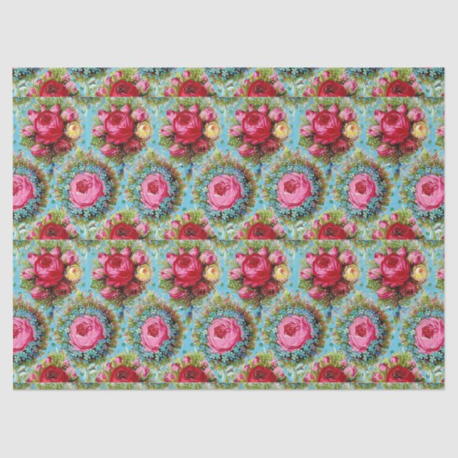 PAPEL DE SEDA HERMOSA ROSA ROJA ROJA AMARILLA EN AZUL (Anverso)