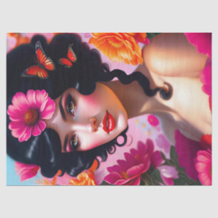 Papel De Seda Hermosa Señora Vintage En Decoración Roja