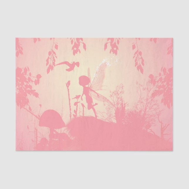 Papel De Seda Hermosa silueta de hada rosa con pájaros (Anverso)