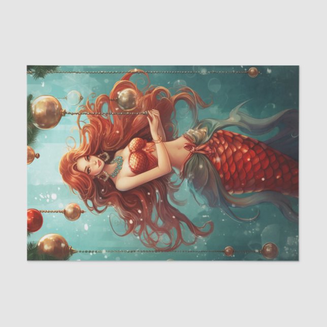 Papel De Seda Hermosa sirena feliz Navidades de vacaciones (Anverso)
