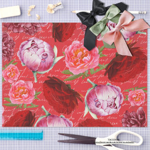 Papel De Seda Hermosa vibrante femenina Peonies Grunge rojo