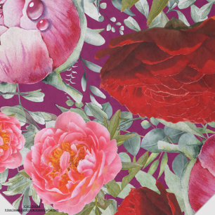 Papel De Seda Hermosa vibrante femenina Peonies Rosas Red Pink