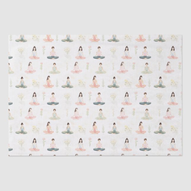Papel De Seda Hermosas acuarelas Chicas de yoga meditando a la n (Anverso)