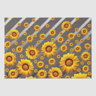 Papel De Seda Hermosas flores amarillas sobre rayas grises y pla