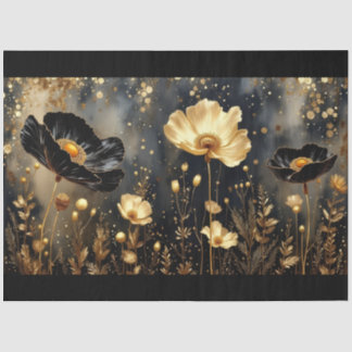 Papel De Seda Hermosas flores de amapola blancas y negras
