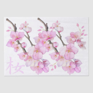 Papel De Seda Hermosas flores de cerezo Sakura en acuarela rosa