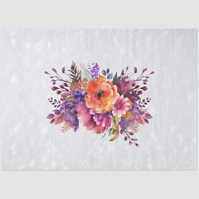Papel De Seda Hermosas Flores de Jardín en Acuarela Decoupage (Anverso)