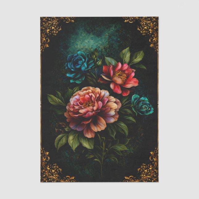 Papel De Seda Hermosas Flores de Jardín en Acuarela Decoupage  (Anverso)