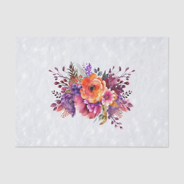 Papel De Seda Hermosas Flores de Jardín en Acuarela Decoupage (Anverso)