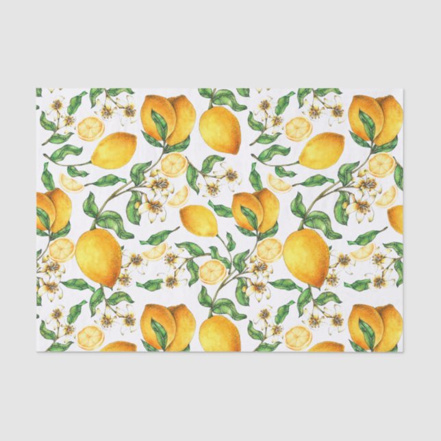 Papel De Seda Hermosas flores de limón y limón amarillo (Anverso)
