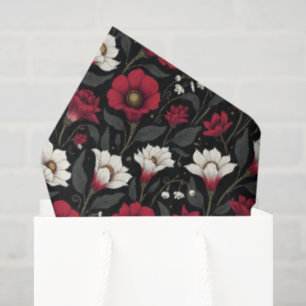 Papel De Seda Hermosas Flores en Rojo y Blanco