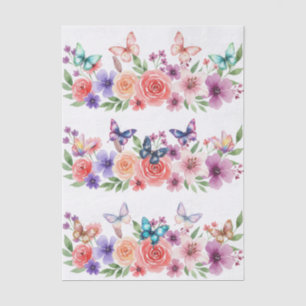Papel De Seda Hermosas Flores Silvestres Coloridas y Mariposas