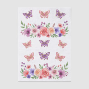 Papel De Seda Hermosas Flores Silvestres Coloridas y Mariposas