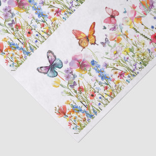 Papel De Seda Hermosas Flores Silvestres Coloridas y Mariposas