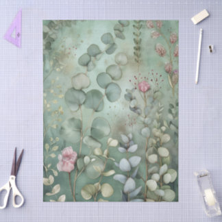 Papel De Seda Hermosas Flores Silvestres Hojas de Eucalipto Deco