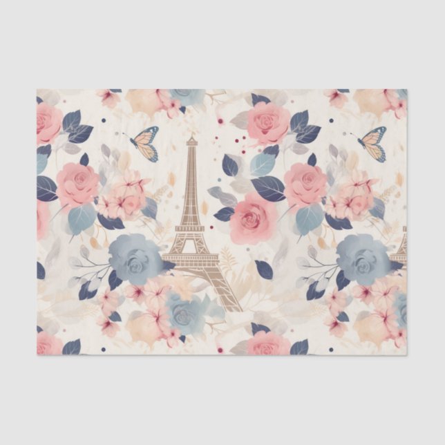 Papel De Seda Hermosas flores y la Torre Eiffel París (Anverso)