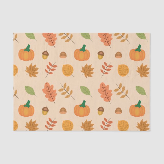 Papel De Seda Hermosas hojas otoñales y calabazas Naranjas (Anverso)