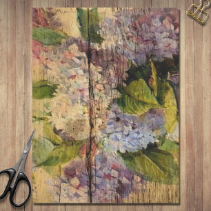 Papel De Seda Hermosas Hydrangeas pintadas en madera rústica