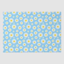 Papel De Seda Hermosas Margaritas Blancas de Primavera en Azul