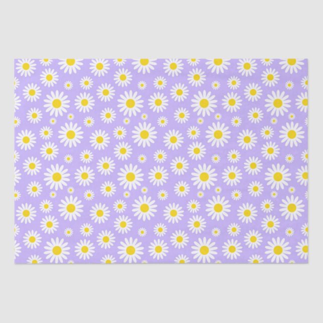 Papel De Seda Hermosas Margaritas Blancas de Primavera sobre Mor (Anverso)