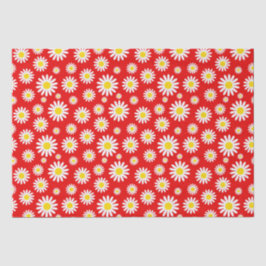Papel De Seda Hermosas Margaritas Blancas de Verano sobre Rojo