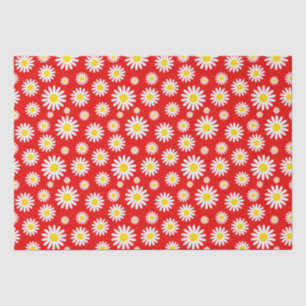 Papel De Seda Hermosas Margaritas Blancas de Verano sobre Rojo