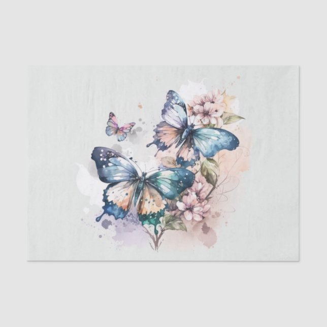 Papel De Seda Hermosas mariposas y flores (Anverso)