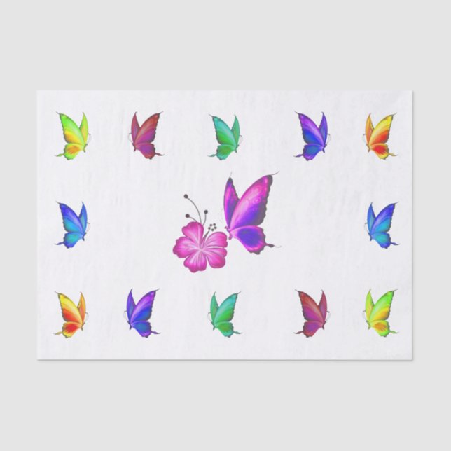 Papel De Seda Hermosas mariposas y flores de hibisco (Anverso)