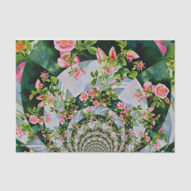 Papel De Seda Hermosas rosas rojas rosadas retro acuarela floral (Anverso)