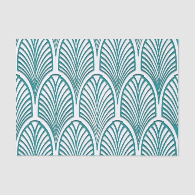 Papel De Seda Hermoso, art deco, nouveau, plantilla, verde azula (Anverso)